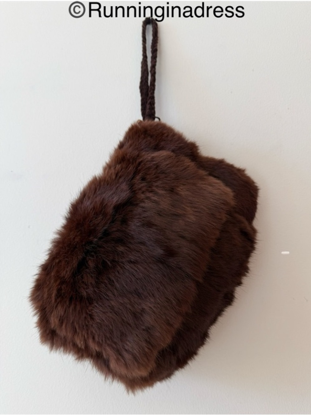 Vintage 1940s Chocolate Mink Fur Muff Purse Hand Warmer Wristlet Handbag Combo